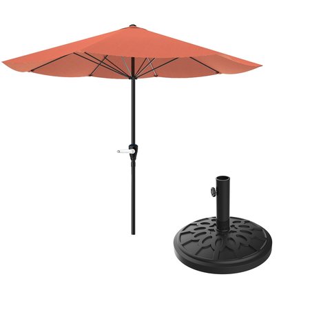 Pure Garden 9-Foot Outdoor Patio Umbrella with Base, Orange 50-101-TCB